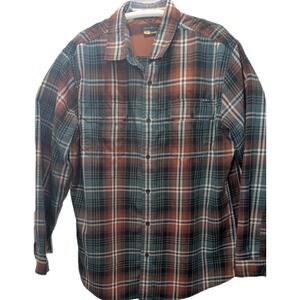 Eddie Bauer Mens Casual Button Down Shirt Size XL Orange Green Plaid Pocket